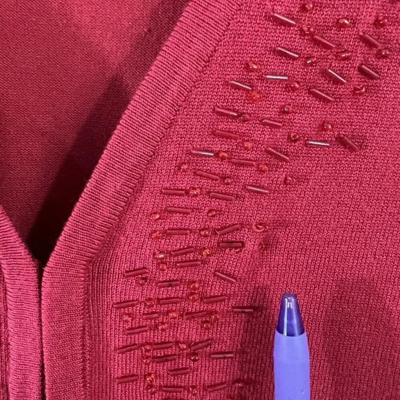 Covington Red Beaded Cardigan Sweater Womens 16/18W Long Sleeve Hook and Eye - Picture 6 of 10